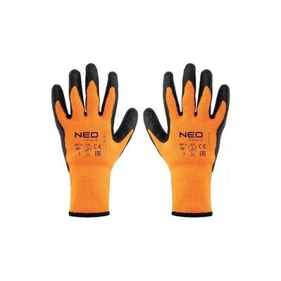 Захисні рукавиці Neo Tools латексне покриття, поліестер, р.10, помаранчево чорні (97-612-10)