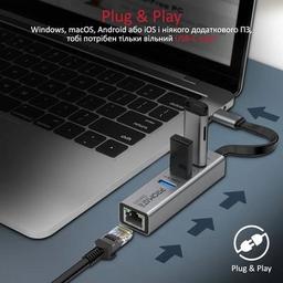 Концентратор Promate USB Hub 4 ports gigahub-c.grey (gigahub-c.grey)