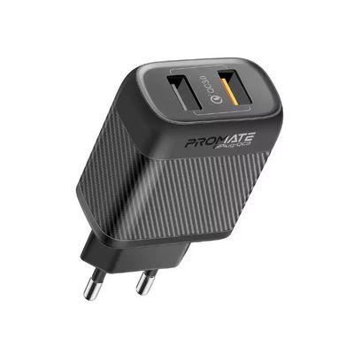 Зарядний пристрій Promate biplug-qc3.eu-bk