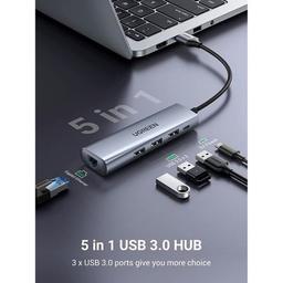 Концентратор Ugreen USB 3.0 to 3xUSB 3.0/RJ45/Micro USB CM266 Gray (60812)
