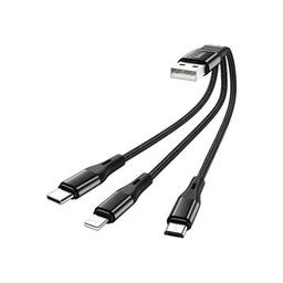 Дата кабель USB 2.0 AM to Lightning+USB-C+Micro 5P 0.25m 2.4A nylon X47 black HOCO (6931474727398)