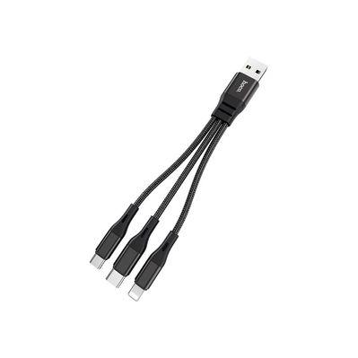 Дата кабель USB 2.0 AM to Lightning+USB-C+Micro 5P 0.25m 2.4A nylon X47 black HOCO (6931474727398)