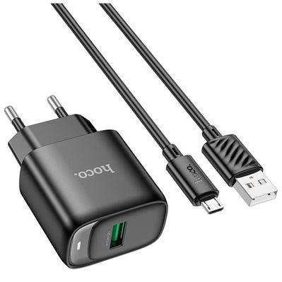 Зарядное устройство HOCO C140A Smart USB QC3.0 + USB to cable Micro Black (6942007627801)