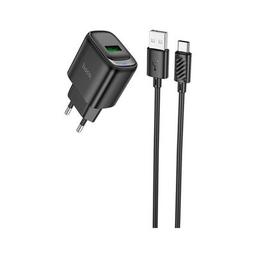 Зарядное устройство HOCO C140A Smart USB QC3.0 + cable USB to USB-C Black (6942007627825)