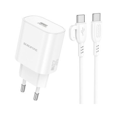 Зарядний пристрій BOROFONE BA82A Platinum USB-C PD25W + cable USB-C to USB-C White (6941991112270)