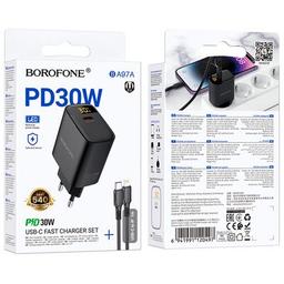 Зарядное устройство BOROFONE BA97A Ilustre USB-C PD30W digital display + cable USB-C to Lightning Black (6941991120497)