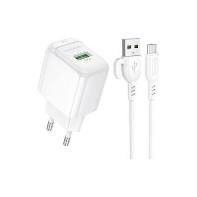 Зарядное устройство BOROFONE BAS42A Potential USB QC3.0 + cable USB to Micro 5P White (6941991113796)