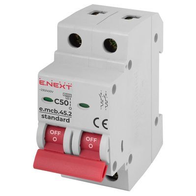 Автоматичний вимикач E.NEXT 2-п e.mcb.stand. 50А C ( 4,5кА) (s002022)