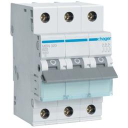 Автоматический выключатель Hager 3-п. B 20A (6kA) 3M (B) (MBN320)
