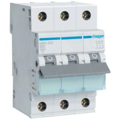Автоматический выключатель Hager 3-п. B 32A (6kA) 3M (A) (MBN332)