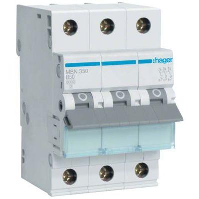 Автоматический выключатель Hager 3-п. B 50A (6kA) 3M (B) (MBN350)