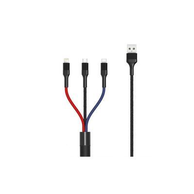 Дата кабель USB 2.0 AM to Lightning + Micro 5P + USB-C 1.2m black XO (XO-NB54-3in1)