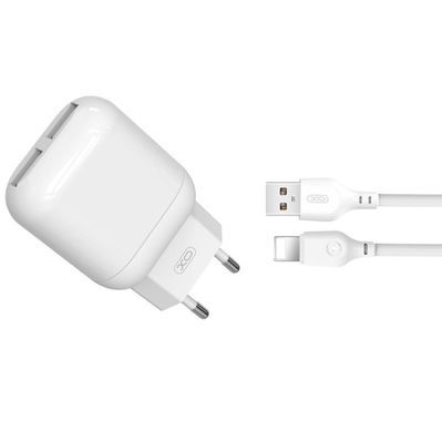 Зарядний пристрій XO 2xUSB 2.4A + cable USB to Lightning white (L78-L-WH)